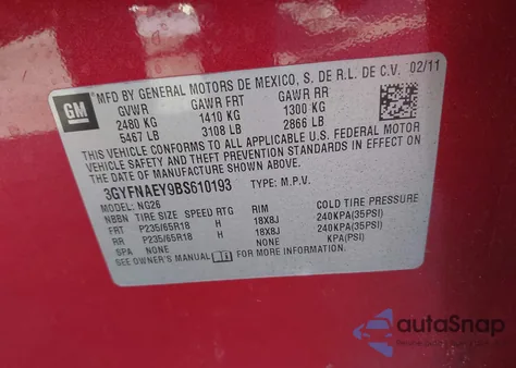 2011 Cadillac Srx Luxury Collection из США, поврежденный, VIN 3GYFNAEY9BS610193